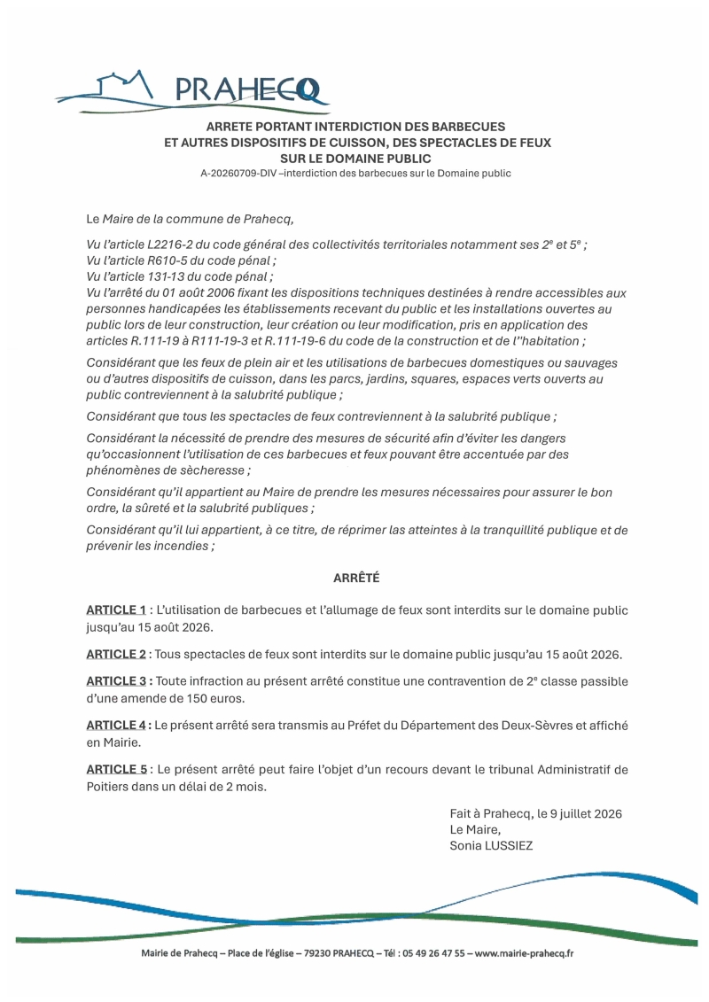 ARRETE PORTANT INTERDICTION SUR LE DOMAINE PUBLIC