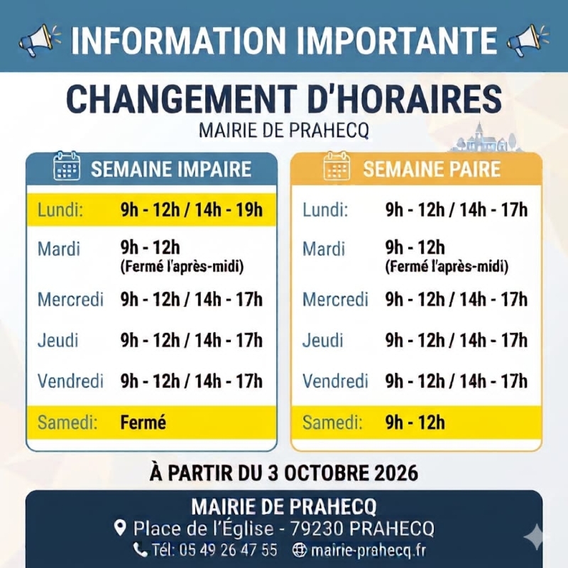 MAIRIE - NOUVEAUX HORAIRES- PERIODE TEST